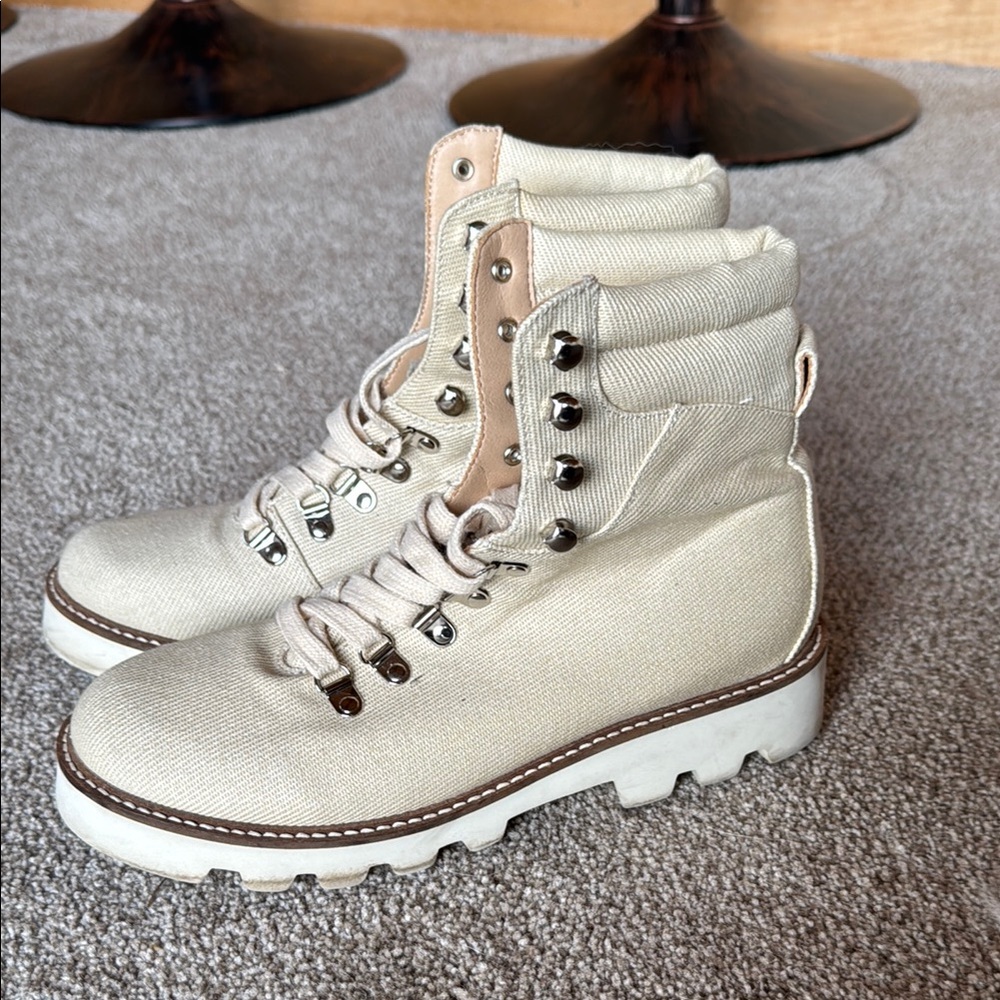 Women's Cream Canvas Boots